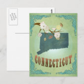 Postale Carte de l'état du Connecticut - Vert (Devant / Derrière)