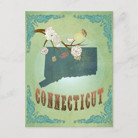 Postale Carte de l'état du Connecticut - Vert (Devant)