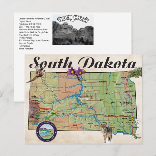 Postale carte de l'État du SD (Devant / Derrière)
