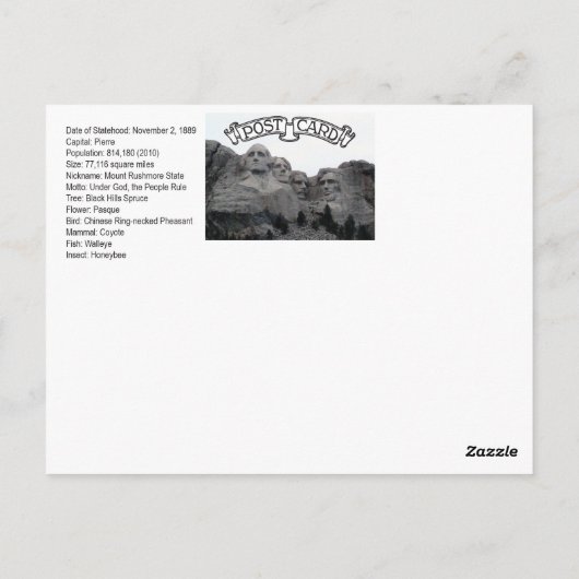 Postale carte de l'État du SD (Dos)