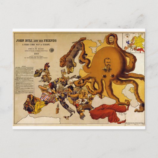 Postale Carte de l'Europe - John Bull et ses amis (1900) (Devant)