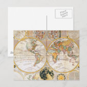 Postale Carte de l'hémisphère double du 18e siècle (Devant / Derrière)