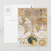 Postale Carte de l'hémisphère double du 18e siècle (Devant / Derrière)