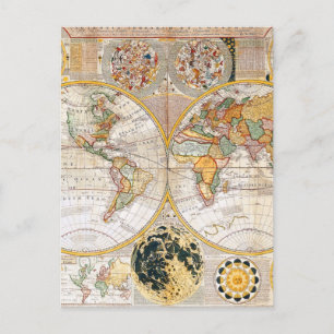 Postale Carte de l'hémisphère double du 18e siècle