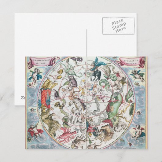 Postale Carte de l'hémisphère Sud 2 (Devant / Derrière)