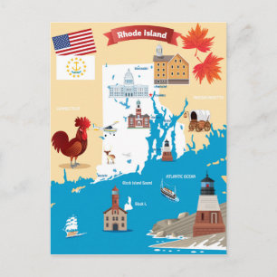 Postale Carte de l'île de Rhode