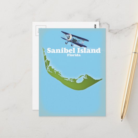 Postale carte de l'île de Sanibel Floride (Devant/Arrière en situation)