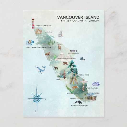 Postale Carte de l'île de Vancouver en aquarelle (Devant)