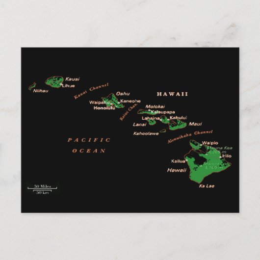 Postale Carte de l'île d'Hawaii (Devant)