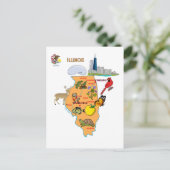Postale Carte de l'Illinois avec destinations touristiques (Debout devant)
