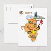 Postale Carte de l'Illinois avec destinations touristiques (Devant / Derrière)