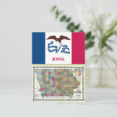 Postale Carte de l'Iowa et drapeau de l'État (Debout devant)