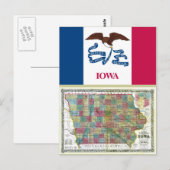 Postale Carte de l'Iowa et drapeau de l'État (Devant / Derrière)