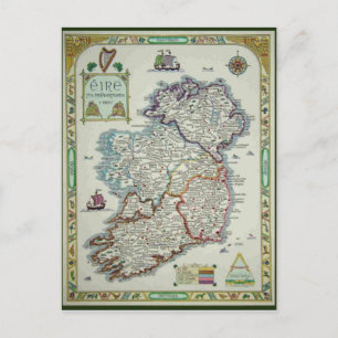 Postale Carte de l'Irlande - Carte Historique Irlandaise E