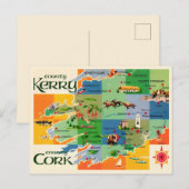 Postale Carte de l'Irlande, Kerry et Cork (Devant / Derrière)
