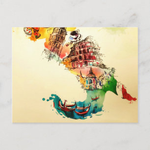 Postale Carte de l'Italie Vintage Couleur d'eau pour les v