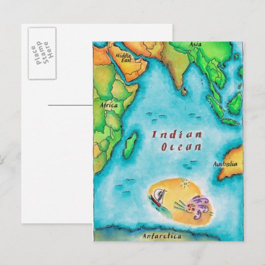 Postale Carte de l'Océan Indien (Devant / Derrière)