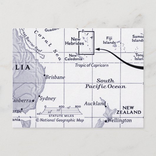 Postale Carte de l'océan Pacifique Sud (Devant)