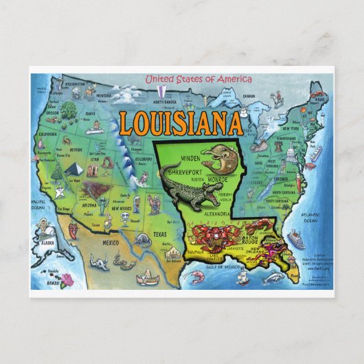 Postale Carte de Louisiane USA (Devant)