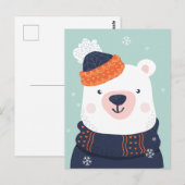 Postale Carte de l'ours mignon d'hiver (Devant / Derrière)