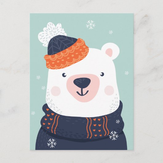 Postale Carte de l'ours mignon d'hiver (Devant)