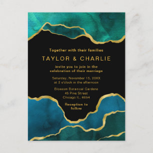 Postale Carte de mariage en agate peinte de bleu sarcelle
