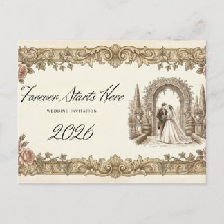 Postale Carte de mariage florale élégante vintage