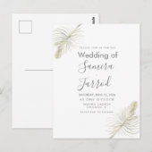 Postale Carte de mariage minimale à plumes dorées (Devant / Derrière)