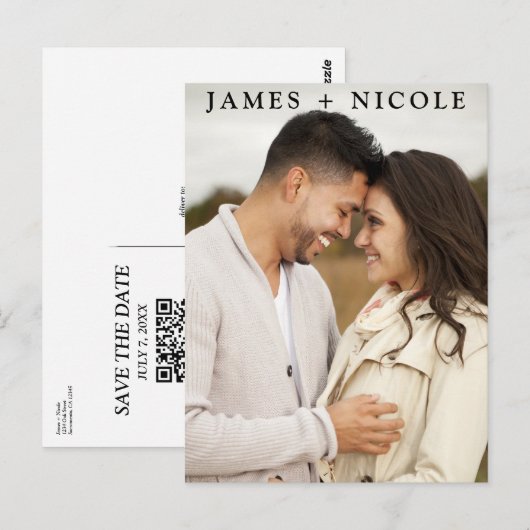 Postale Carte de mariage moderne avec QR Code scannable po (Devant / Derrière)