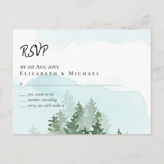 Postale Carte de mariage Pins Teal et Sage (Devant)