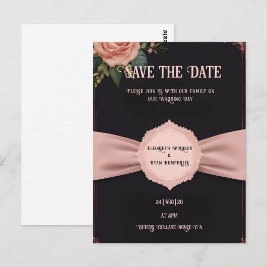 Postale Carte de mariage rose (Devant / Derrière)