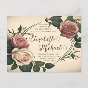 Postale Carte de mariage vintage rose