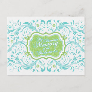 Postale Carte de mémoire florale bleu vert pour la mariée