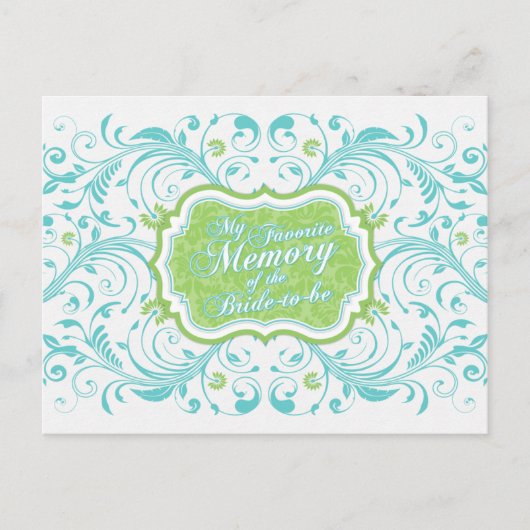 Postale Carte de mémoire florale bleu vert pour la mariée (Devant)