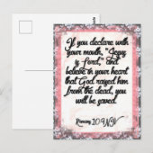 Postale Carte de mémoire pour Romains 10:9 NIV (Devant / Derrière)