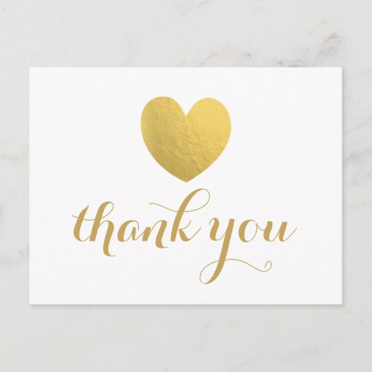 Postale Carte de Merci Gold Foil Heart (Devant)