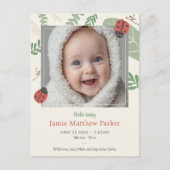 Postale Carte de naissance bébé coccinelle mignonne (Devant)