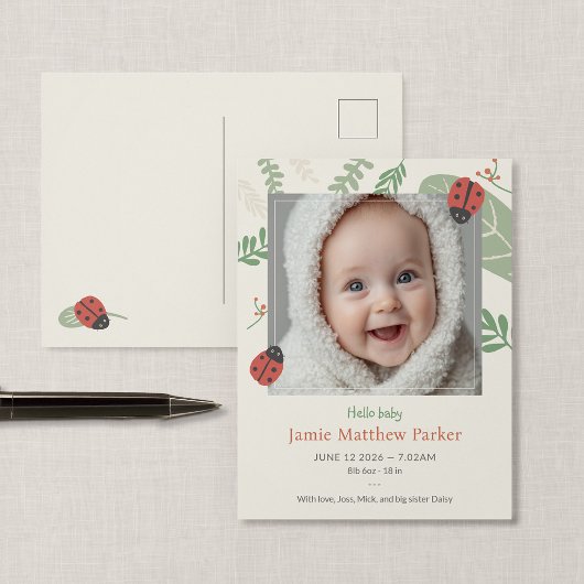 Postale Carte de naissance bébé coccinelle mignonne