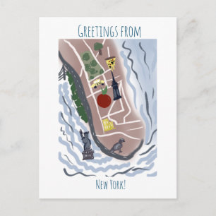 Postale Carte de New York déplacée   Illustration dessinée