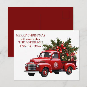 Postale Carte de Noël 2025 Camion de Ferme Rouge Rétro Vin