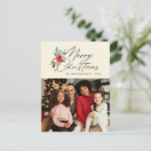 Postale carte de Noël à l'écriture noire botanique (Debout devant)