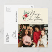 Postale carte de Noël à l'écriture noire botanique (Devant / Derrière)
