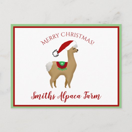 Postale Carte de Noël Alpaca pour les Fêtes (Devant)