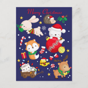 Postale Carte de Noël Animaux mignons