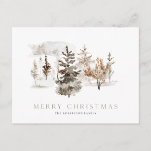 Postale Carte de Noël aquarelle avec paysage hivernal