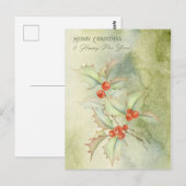 Postale Carte de noël aquarelle avec sainte branche (Devant / Derrière)