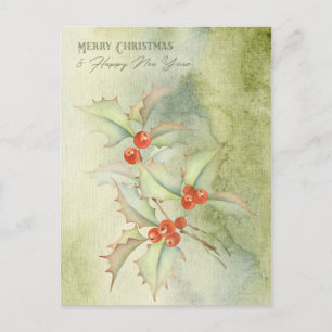 Postale Carte de noël aquarelle avec sainte branche