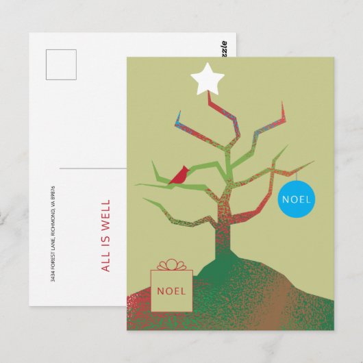 Postale Carte de Noël Arbre d'Art (Devant / Derrière)
