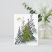 Postale Carte de Noël arbre de Noël forêt enneigée (Debout devant)