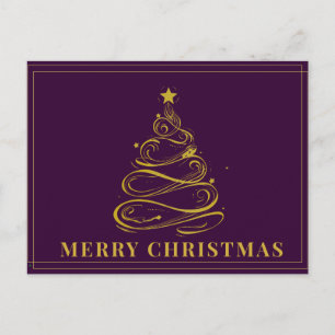 Postale Carte de Noël Arbre Doré sur Fond Violet